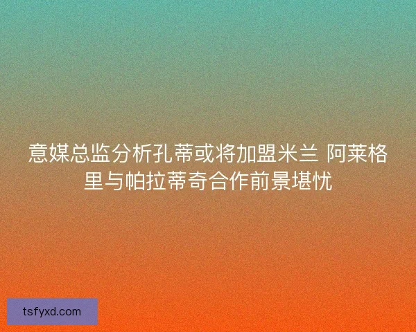 意媒总监分析孔蒂或将加盟米兰 阿莱格里与帕拉蒂奇合作前景堪忧